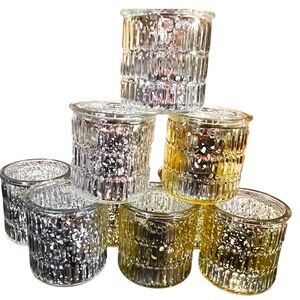 Large Mouthed VOTIVE CANDLE HOLDERS: Mercury Glass Centerpieces • Gold + Silver